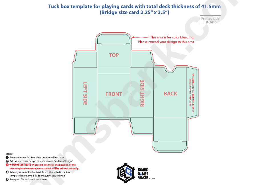 Tuck Box Template For Playing Cards With Total Deck Thickness Of 41,5