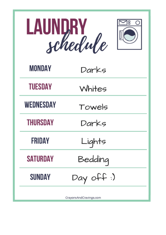 Laundry Schedule - Filled In Printable pdf
