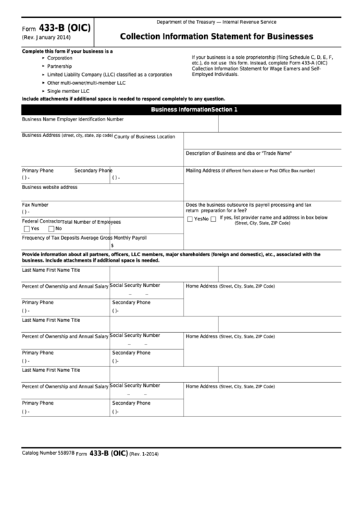 Form 433-b (oic) - Collection Information Statement For Businesses