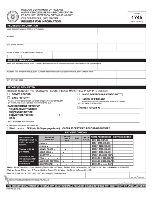 Fillable Form 1745 - Request For Information Printable pdf