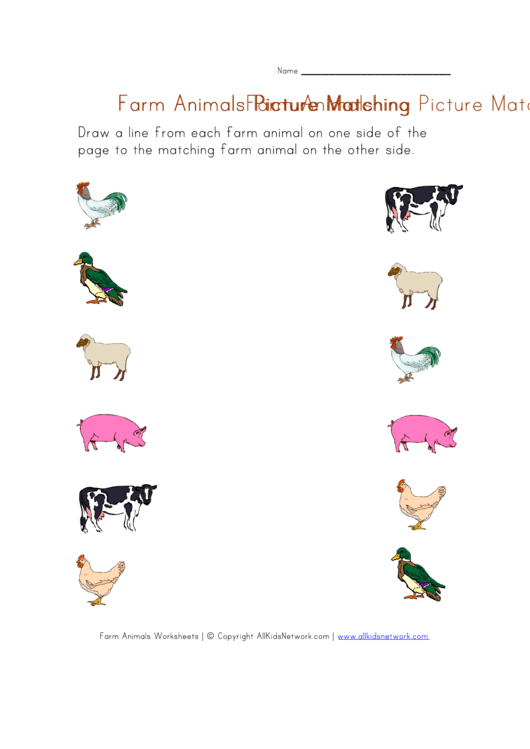 Farm Animals Picture Matching Worksheet Printable pdf