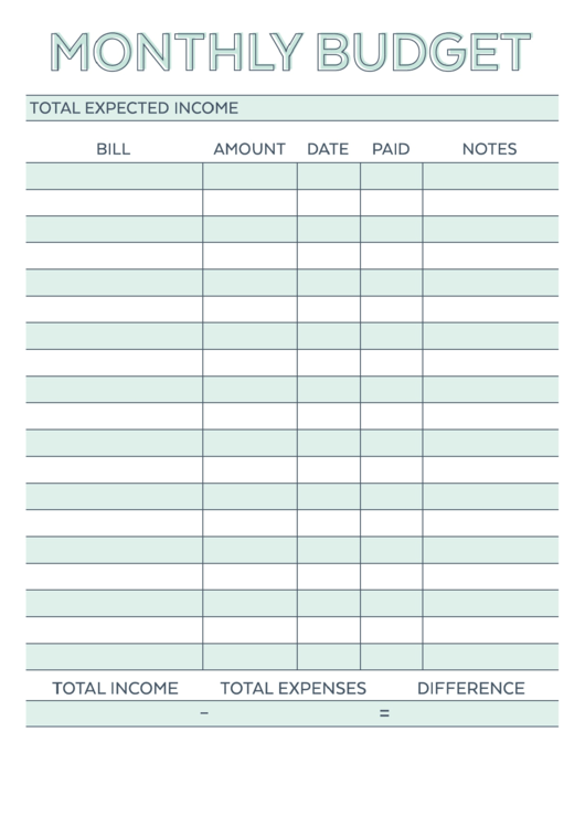 Monthly Budget Template printable pdf download
