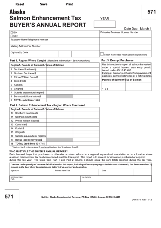 Fillable Form 571 - Salmon Enhancement Tax Buyer