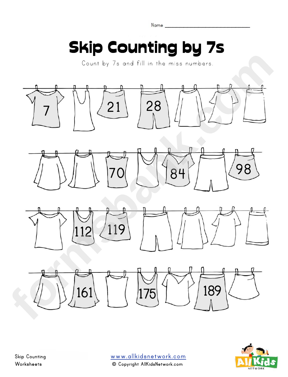 Skip Counting By 7s Worksheet Template printable pdf download
