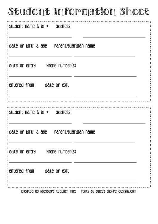 Student Information Sheet Printable pdf