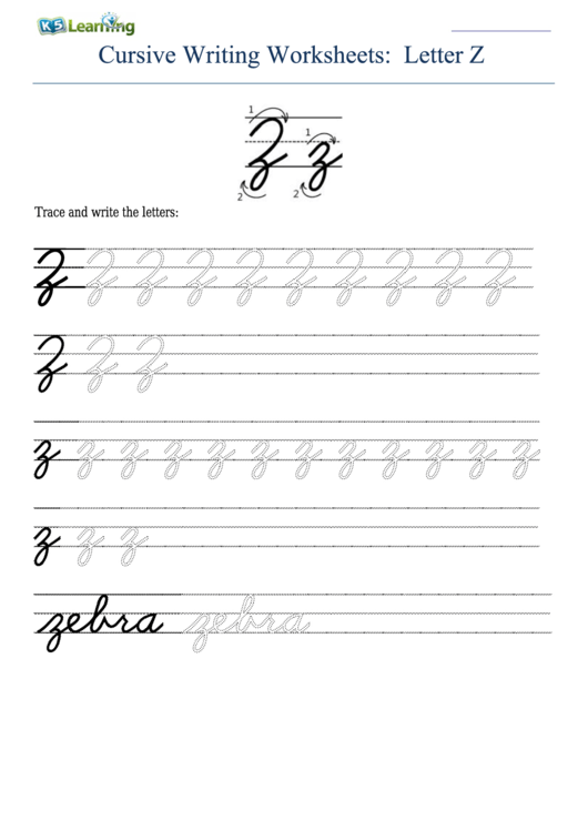 Cursive Writing Worksheet For Letter Z Z Printable pdf