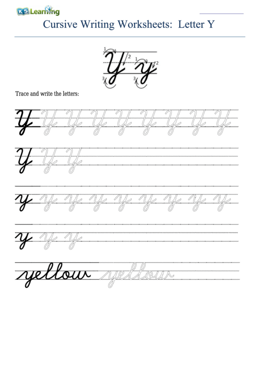 Cursive Writing Worksheet For Letter Y Y Printable pdf