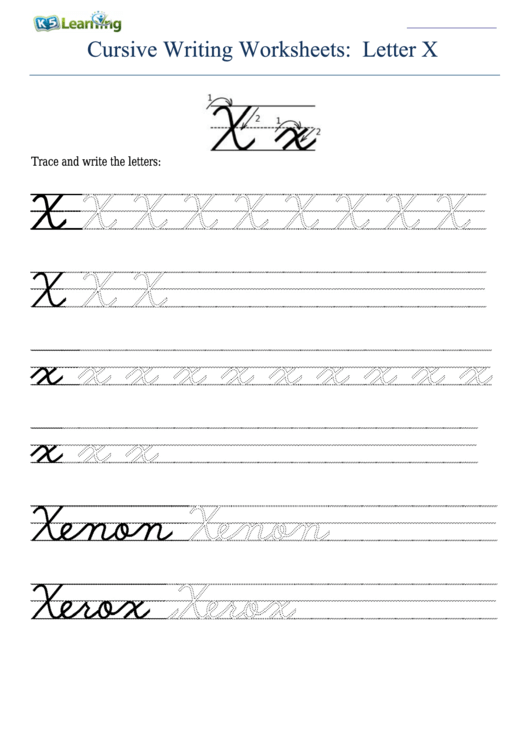 Cursive Writing Worksheet For Letter X X Printable pdf