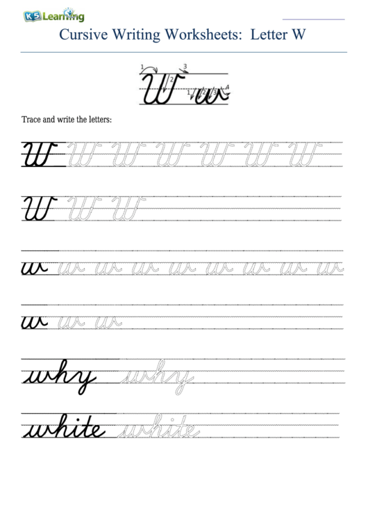 Cursive Writing Worksheet For Letter W W Printable pdf