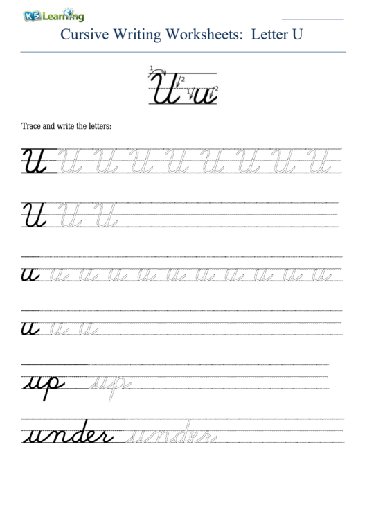 Cursive Writing Worksheet For Letter U U Printable pdf