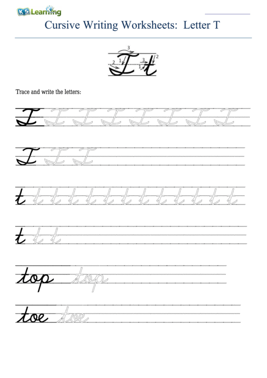 Cursive Writing Worksheet For Letter T T