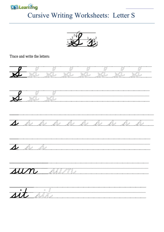Cursive Writing Worksheet For Letter S S