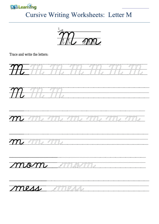 Cursive Writing Worksheet For Letter M M Printable pdf
