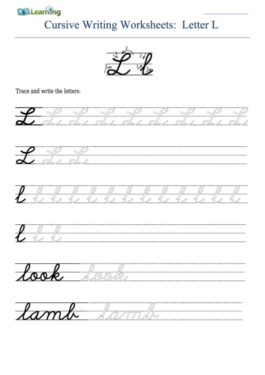 Cursive Writing Worksheet For Letter L L Printable pdf