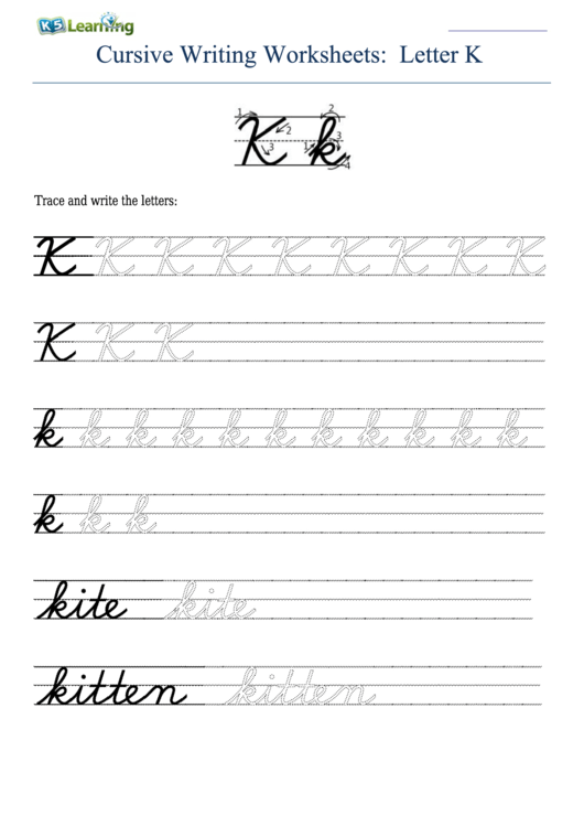 Cursive Writing Worksheet For Letter K K Printable pdf
