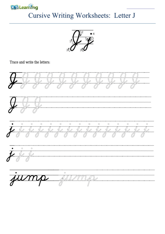 Fillable Cursive Writing Worksheet For Letter J J Printable pdf