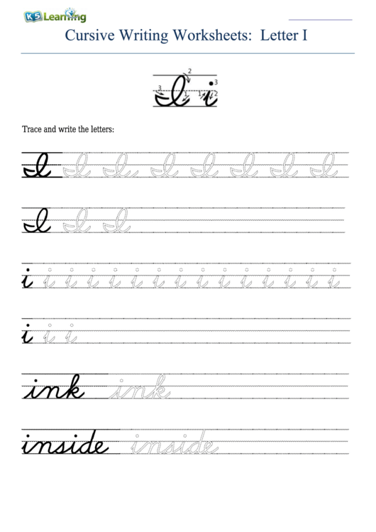 Cursive Writing Worksheet For Letter I I Printable pdf