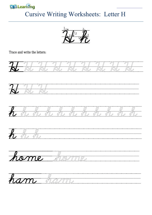 Cursive Writing Worksheet For Letter H H Printable pdf