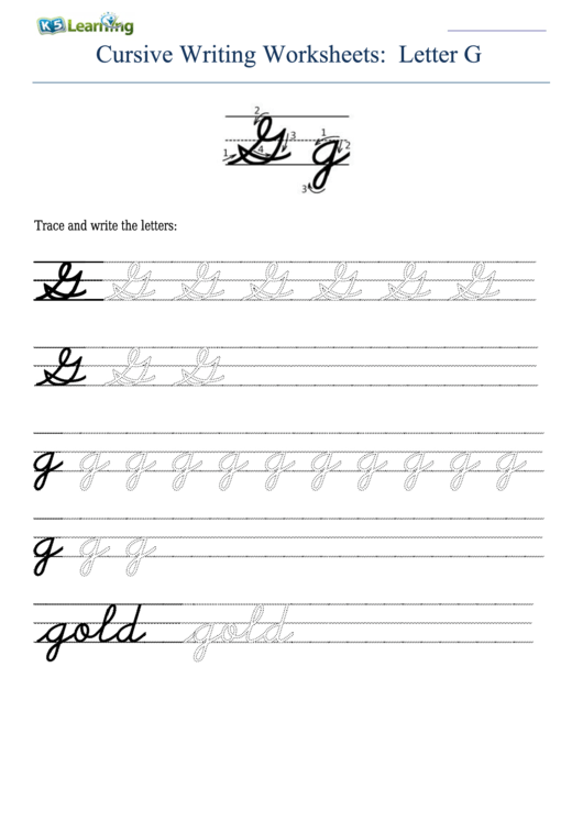 Cursive Writing Worksheet For Letter G G Printable pdf