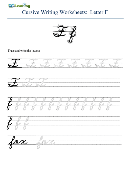 Cursive Writing Worksheet For Letter F F Printable pdf