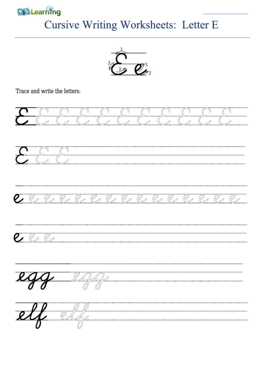 Cursive Writing Worksheet For Letter E E Printable pdf