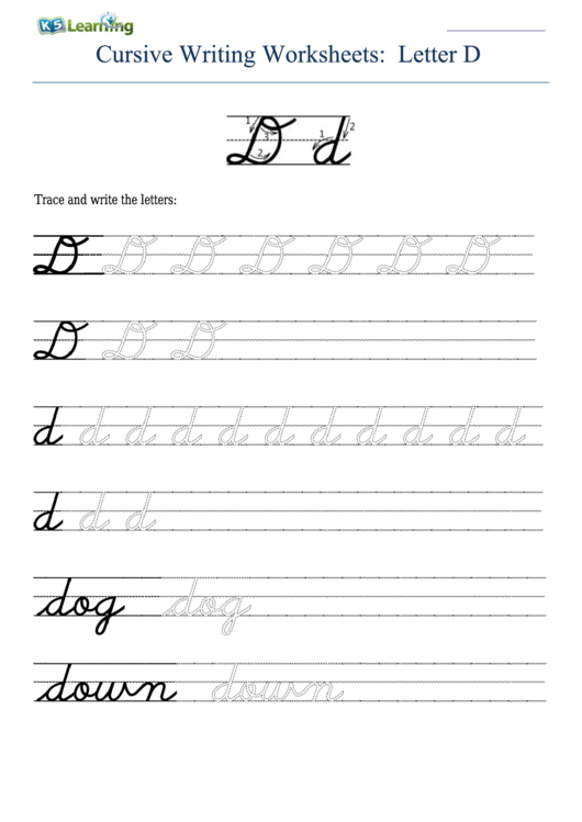 Cursive Writing Worksheet For Letter D D Printable pdf