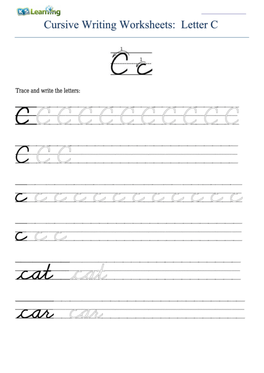 Cursive Writing Worksheet For Letter C C Printable pdf