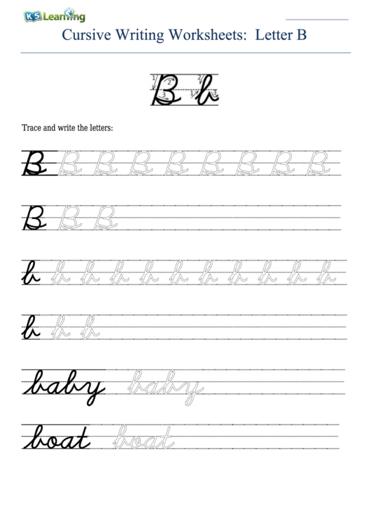 Cursive Writing Worksheet For Letter B B Printable pdf