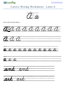 Cursive Writing Worksheet For Letter A A