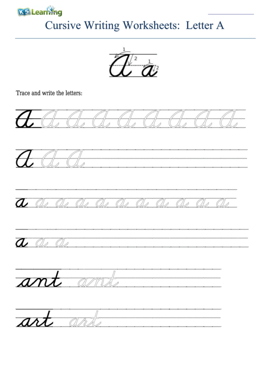 Cursive Writing Worksheet For Letter A A Printable pdf