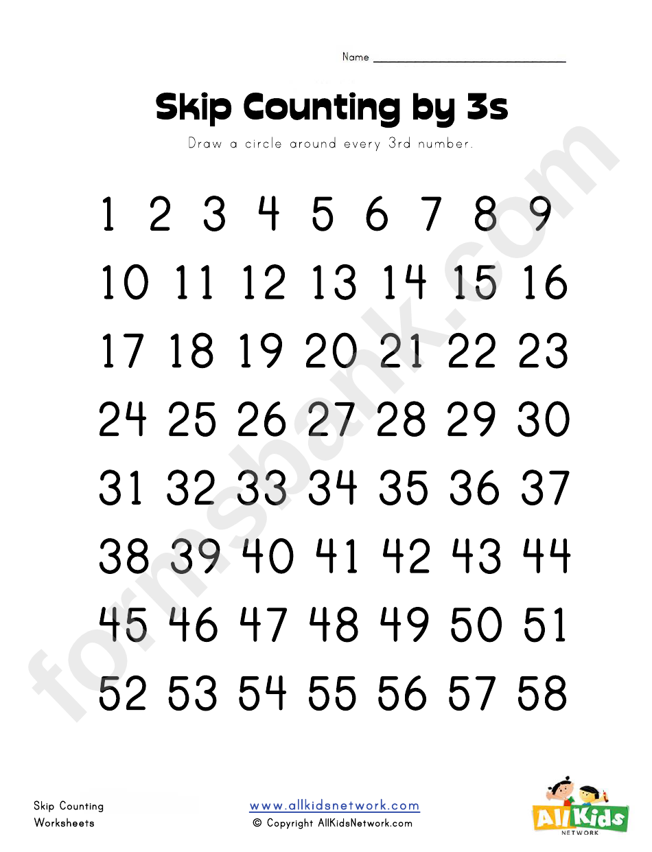 Skip Counting By 3s Worksheet Template