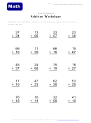 Two Digits Addition Math Worksheet Template