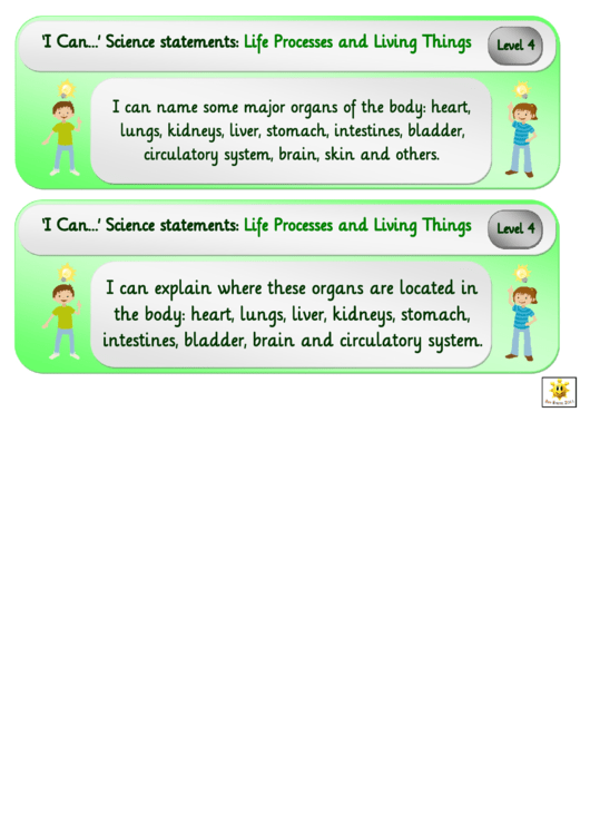 I Can Science Statements Poster Template - Life Processes And Living Things Printable pdf