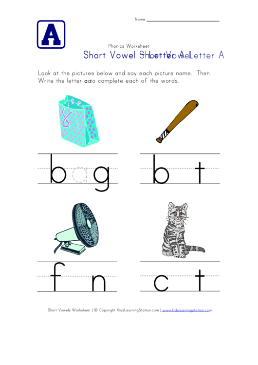 short vowel letter a phonics worksheet template printable pdf download