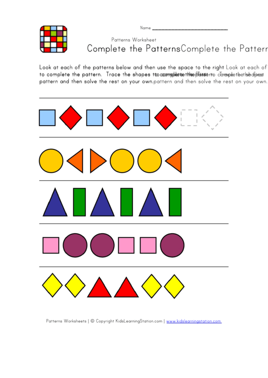 Patterns Worksheet Template Printable pdf