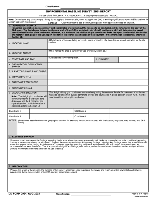 Fillable Dd Form 2994 Environmental Baseline Survey Ebs Report