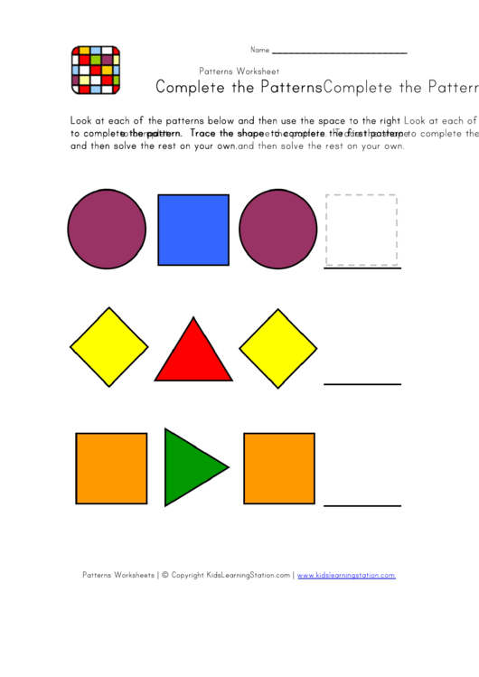 Preschool Patterns Worksheet Template Printable pdf