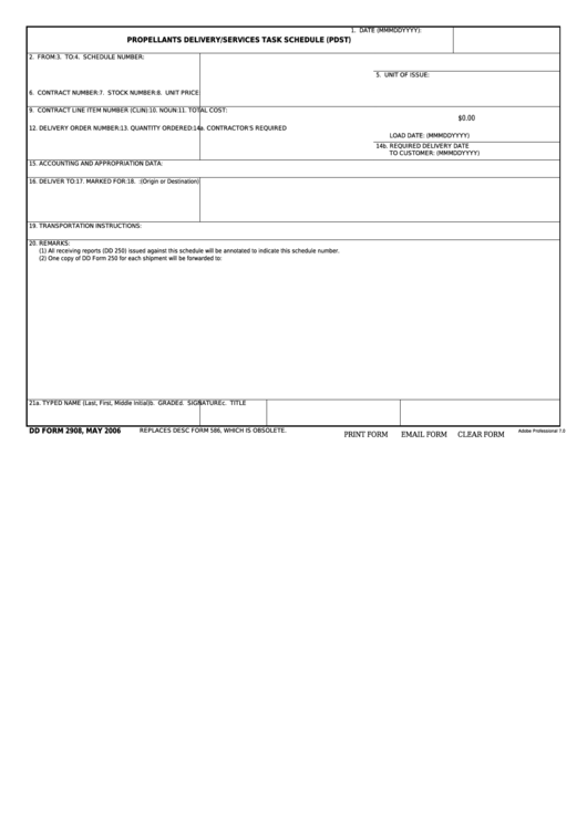 Fillable Dd Form 2908 - Propellants Delivery/services Task Schedule (Pdst) Printable pdf