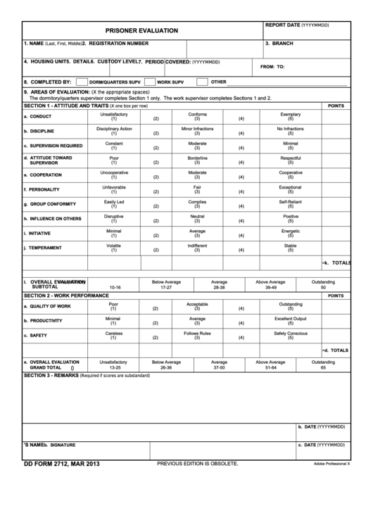 Fillable Dd Form 2712 - Prisoner Evaluation Printable pdf