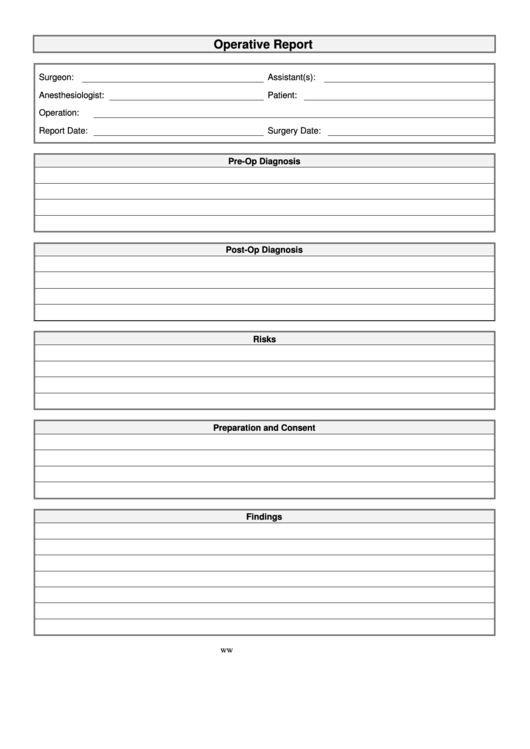 Operative Report Template Printable pdf