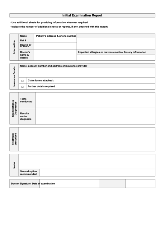 Initial Examination Report Template Printable pdf