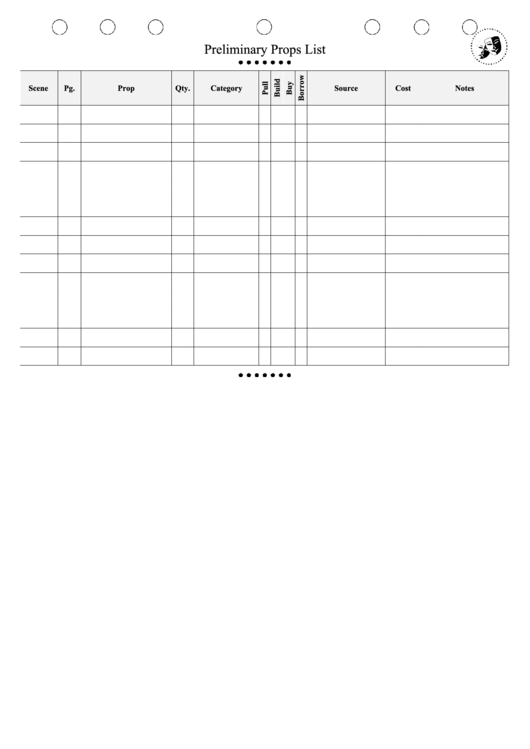Preliminary Props Checklist Printable pdf