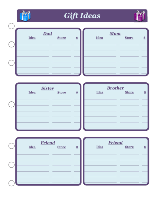 Gift Planner Template Printable pdf