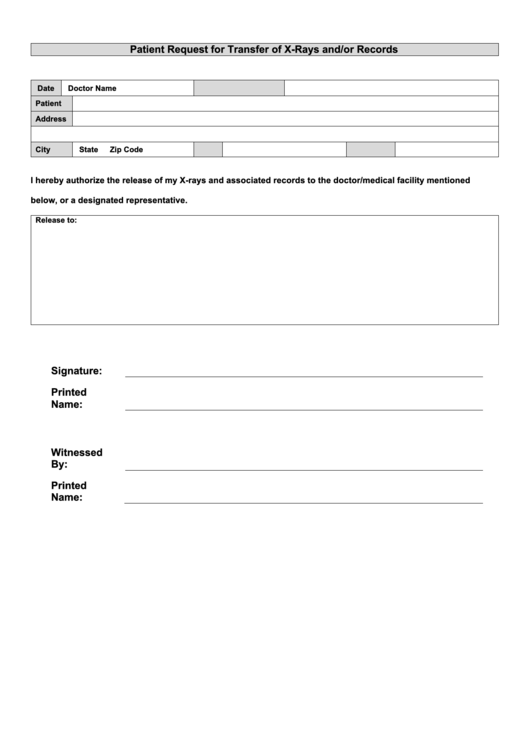 Patient Request For Record Transfer Printable pdf