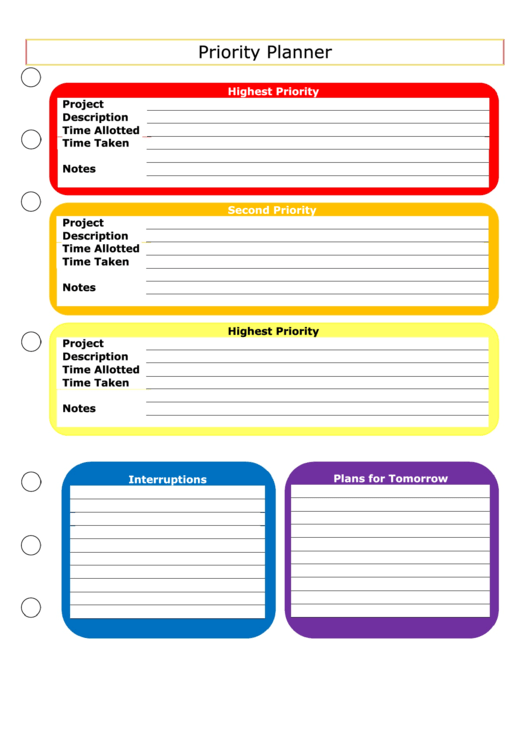 Priority Planner Templates Printable pdf
