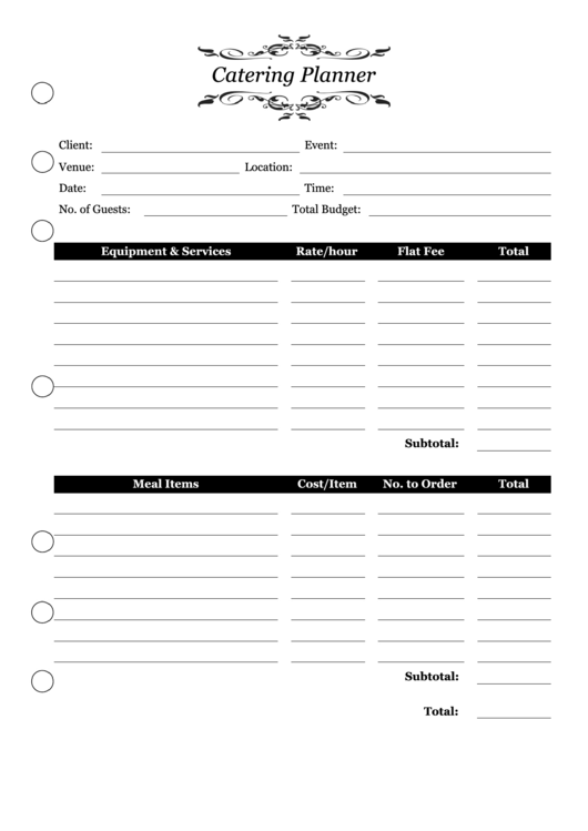 Catering Planner Templates Printable pdf