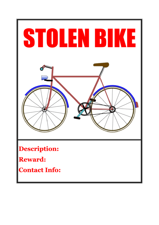 Stolen Bike Flyer Templates Printable pdf