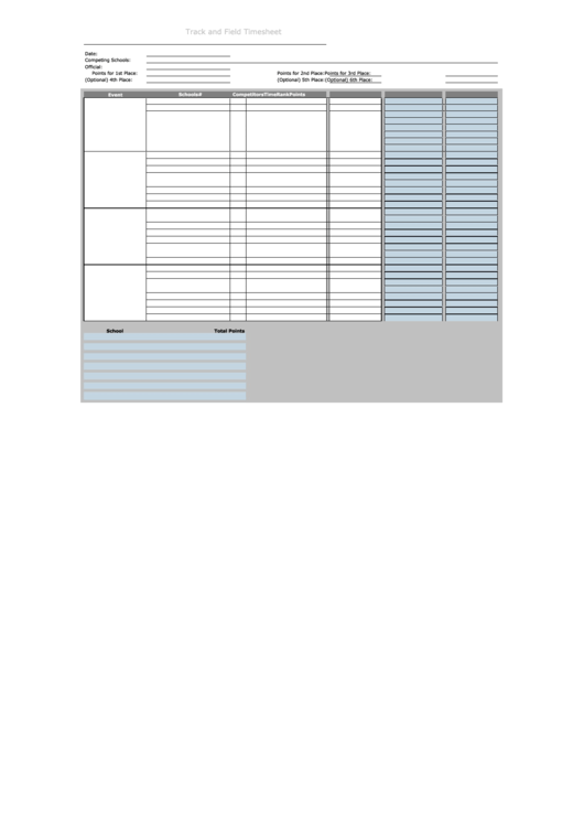 Track And Field Timesheet Template Printable pdf