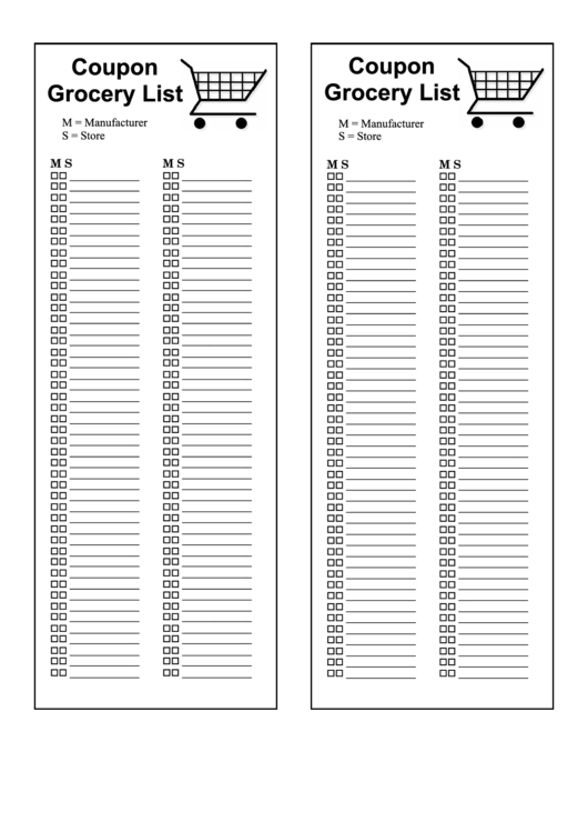 Coupon Grocery List Template Printable pdf