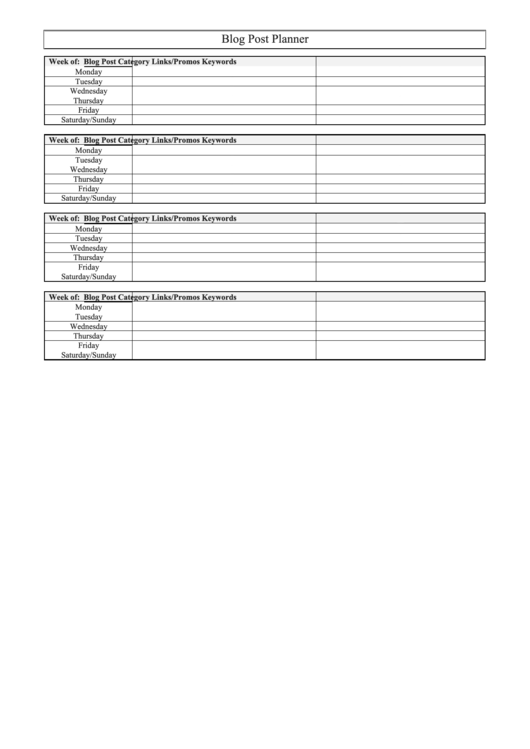 Weekly Blog Planner Template Printable pdf